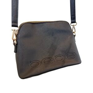 Bebe Annabelle Dome Faux Leather Crossbody Bag Purse Black Saffiano Style Flawed